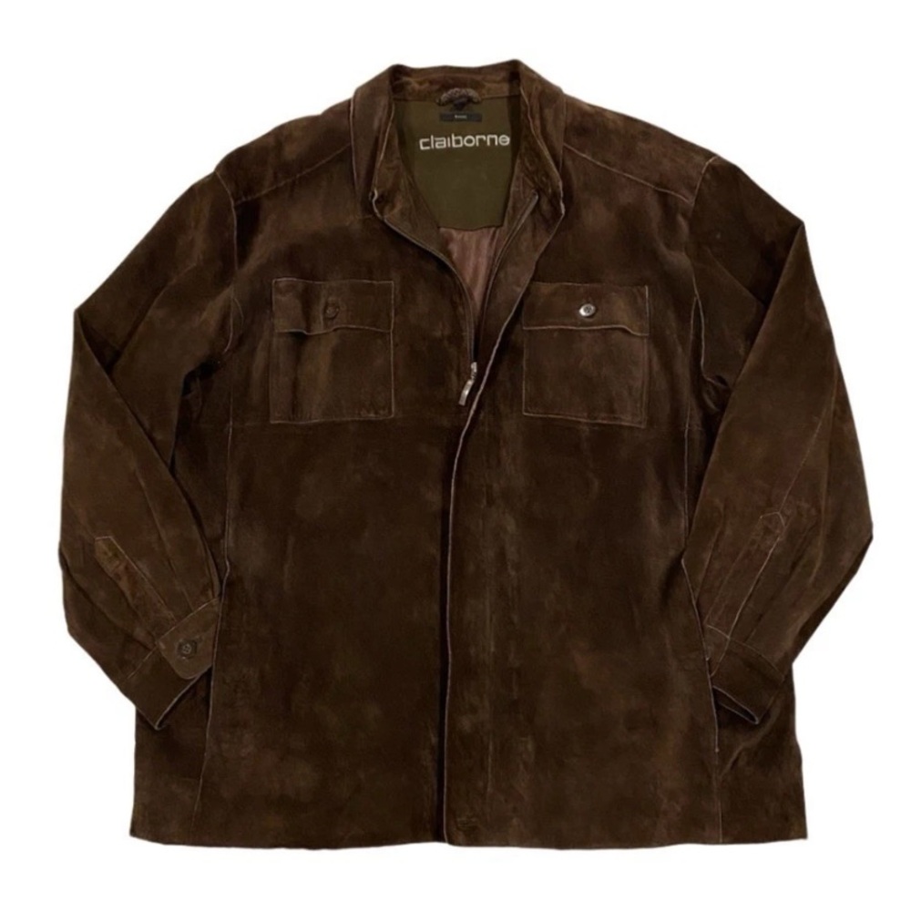 Vintage Claiborne Suede Jacket Men’s Size XL Dark Brown Leather Zip Up Shacket